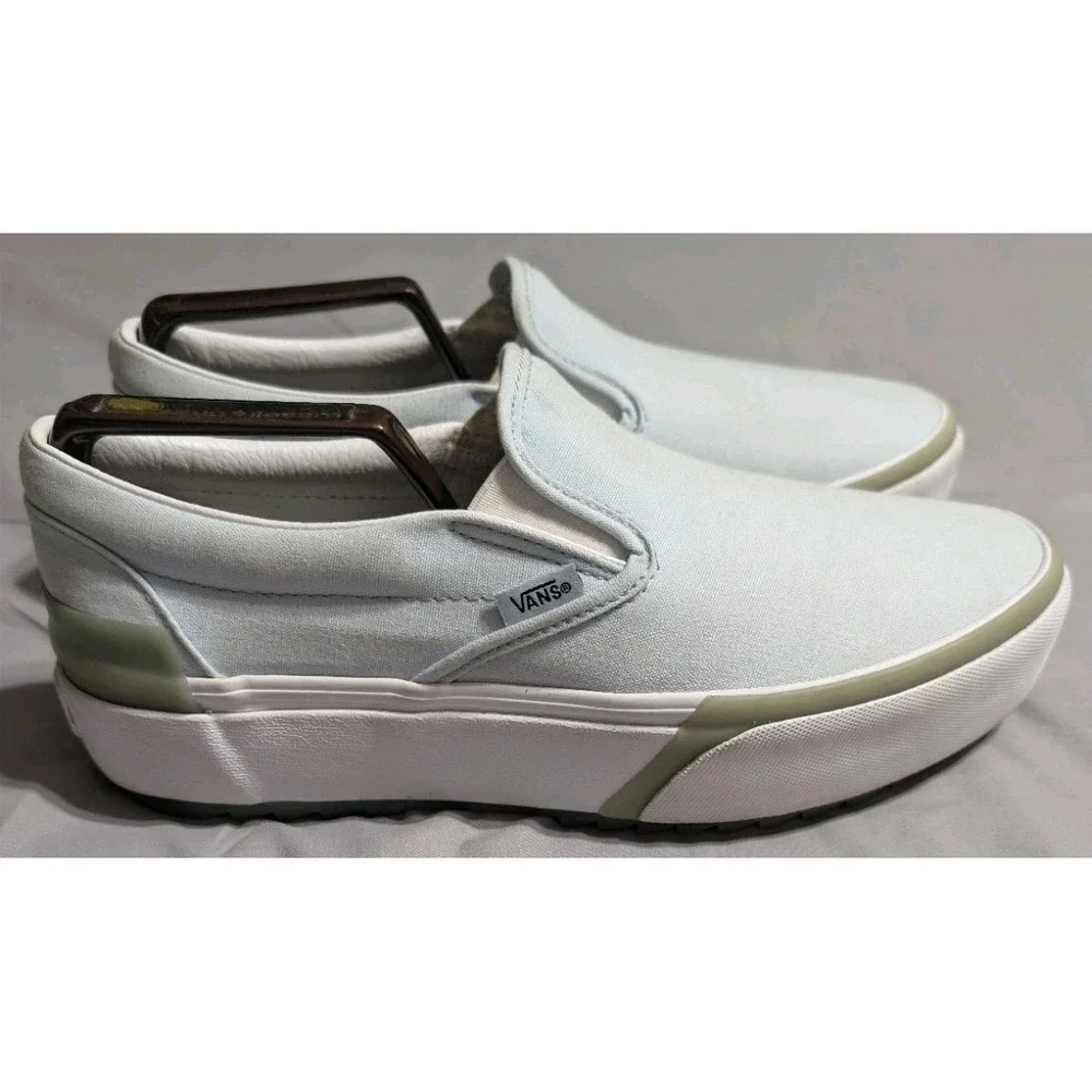 Vans Slip-On Stack Platform Shoes Mens 8 Womens 9.5 Light Blue Canvas
